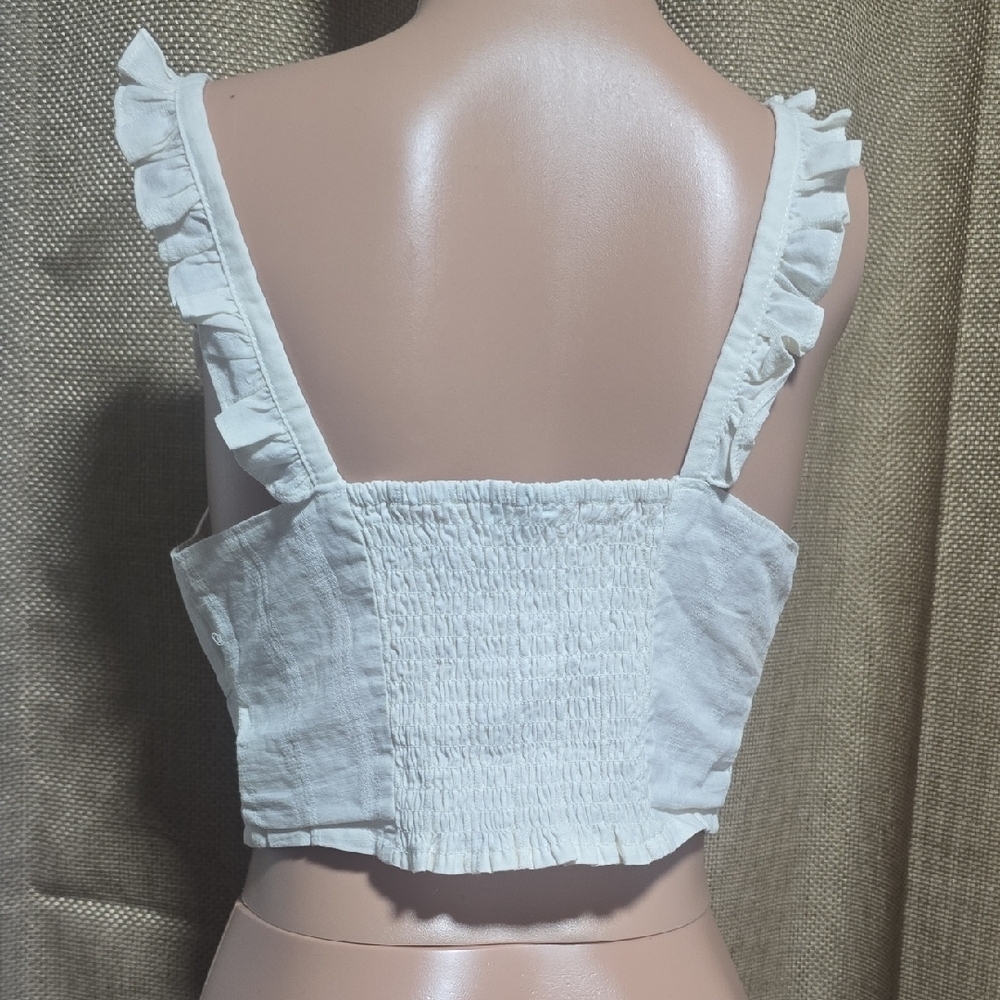 Express White Tie-Front Ruffle Tank Top - Picture 2 of 4